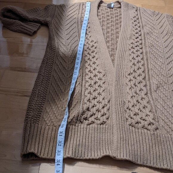 SIMONS braid knit textured knit camel brown open front long cardigan XS @M2 - Picture 8 of 12